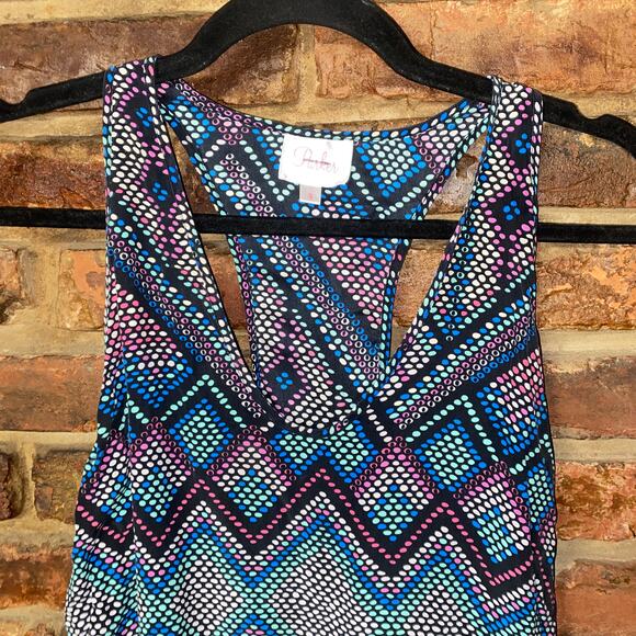 Parker Multicolored Polka Dot Racerback Silk Sleeveless Tank Top Women's Small - Picture 2 of 5